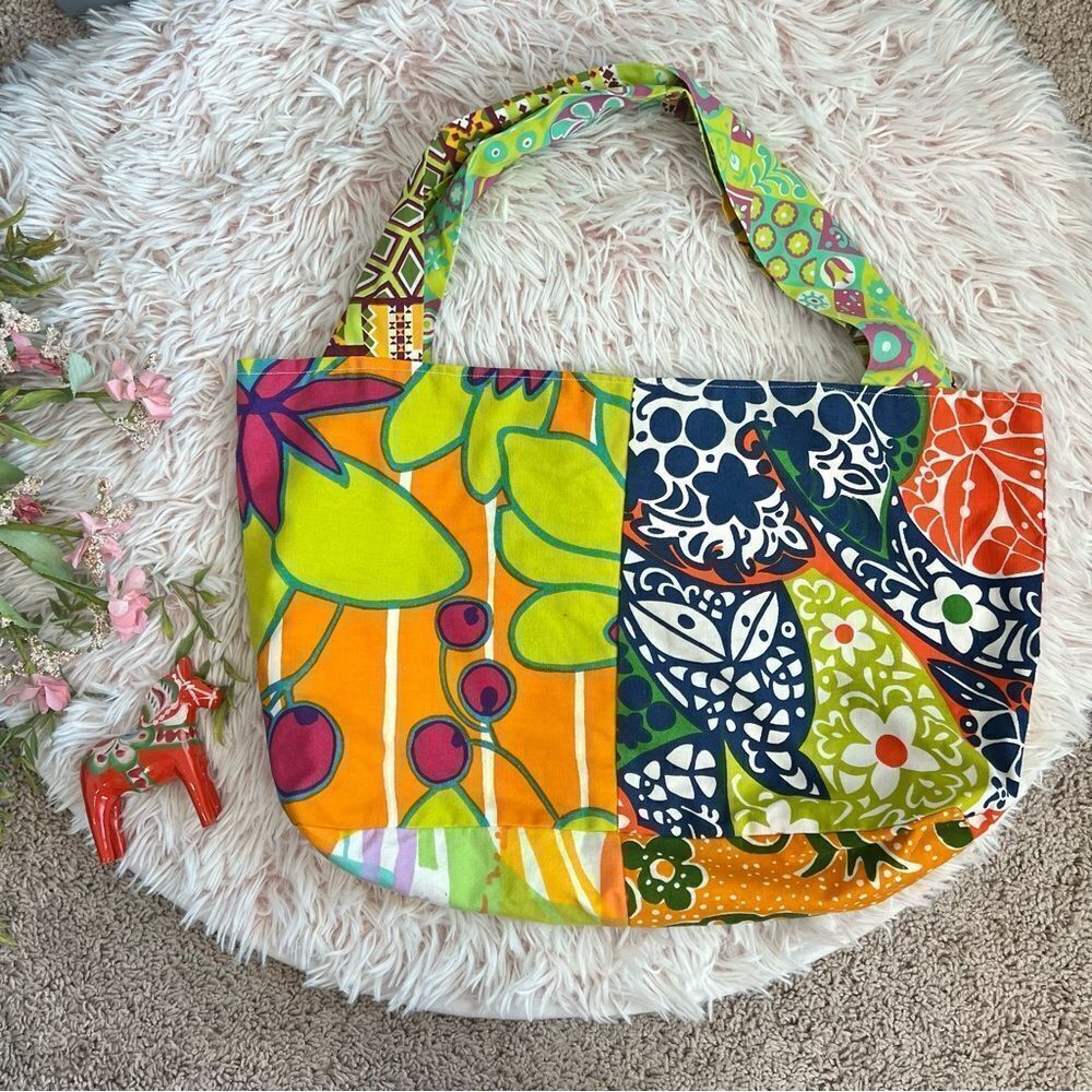 Handmade Colorful Vintage Retro Style Mixed‎ Geo Floral Print Patch  Tote bag